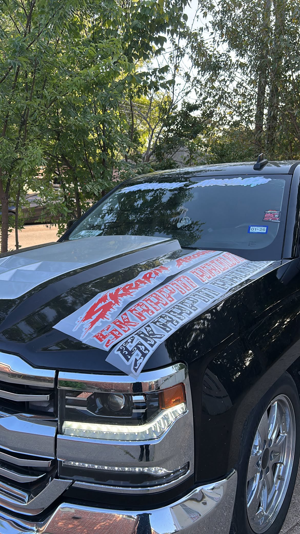 ENGRAVED STYLE SKRAPIN AROUND WINDSHIELD DECAL (CUSTOM COLOR W/ HOLOGRAPHIC OUTLINE/ENGRAVE)
